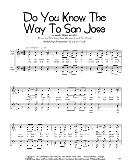 Do You Know The Way To San Jose Women Sheet Music