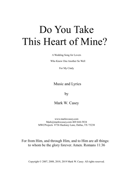 Free Sheet Music Do You Take This Heart Of Mine A Wedding Song