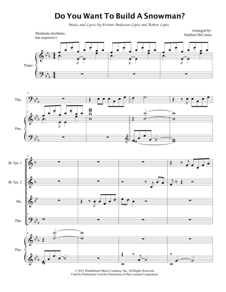 Do You Want To Build A Snowman For Brass Quartet Sheet Music