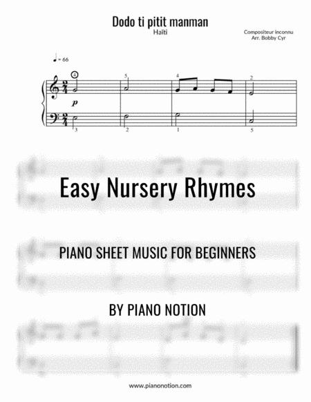 Dodo Ti Pitit Manman Easy Piano Solo Sheet Music