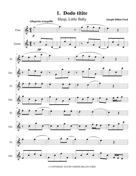 Free Sheet Music Dodo Titite Serenade For The Haiti 2010 Earthquake Appeal Flute And Guitar