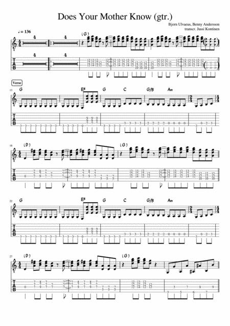 Does Your Mother Know Guitar Part Sheet Music