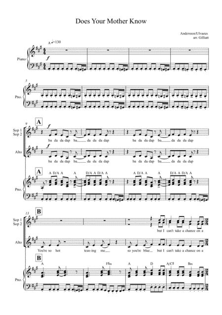 Free Sheet Music Does Your Mother Know Ssa Choir And Piano