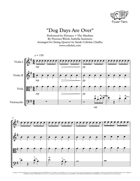 Dog Days Are Over String Quartet Florence The Machine Arr Cellobat Sheet Music