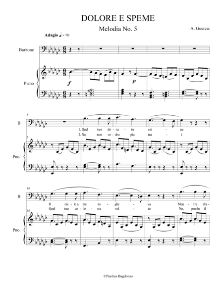 Free Sheet Music Dolore E Speme Low Voice And Piano