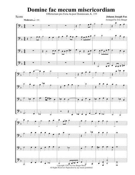 Free Sheet Music Domine Fac Mecum Misericordiam For Trombone Or Low Brass Quartet