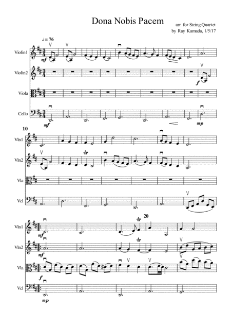 Dona Nobis Pacem For String Quartet Sheet Music