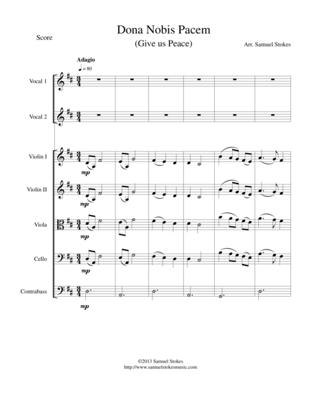 Dona Nobis Pacem Give Us Peace For Beginning String Orchestra And 2 Part Choir Sheet Music