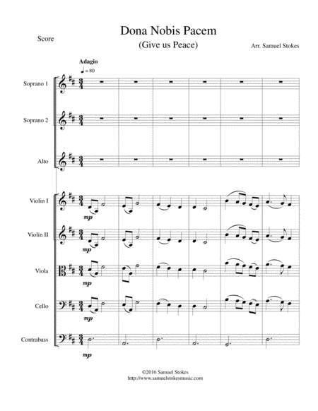 Dona Nobis Pacem Give Us Peace For Beginning String Orchestra And Ssa Choir Sheet Music