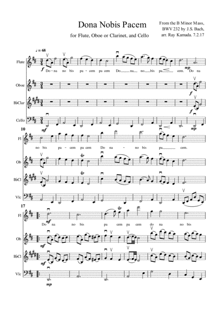 Free Sheet Music Dona Nobis Pachem For Flute Oboe Or Clarinet And Cello