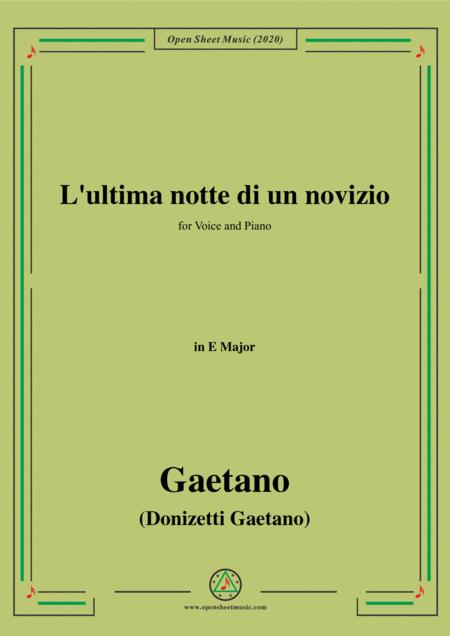 Donizetti L Ultima Notte Di Un Novizio In E Major For Voice And Piano Sheet Music