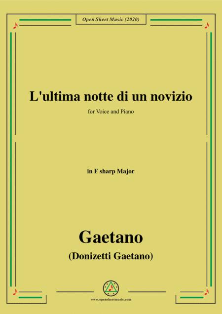 Donizetti L Ultima Notte Di Un Novizio In F Sharp Major For Voice And Piano Sheet Music