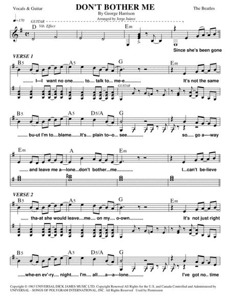 Free Sheet Music Dont Bother Me Vocals Guitar