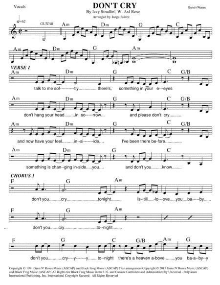 Free Sheet Music Dont Cry Vocals A Minor