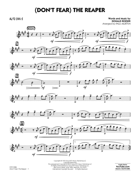 Dont Fear The Reaper Arr Paul Murtha Alto Sax 2 Sheet Music