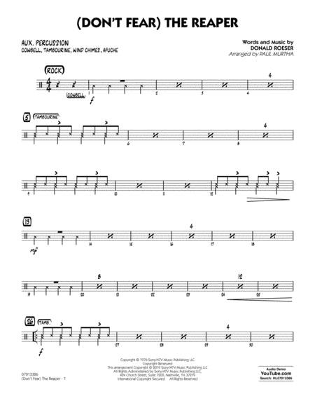 Free Sheet Music Dont Fear The Reaper Arr Paul Murtha Aux Percussion