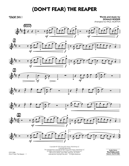 Free Sheet Music Dont Fear The Reaper Arr Paul Murtha Tenor Sax 1