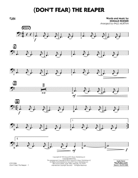 Free Sheet Music Dont Fear The Reaper Arr Paul Murtha Tuba