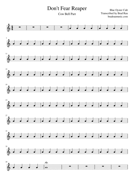 Free Sheet Music Dont Fear The Reaper Cowbell Part