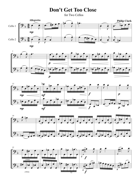 Dont Get Too Close Duet For Two Cellos Sheet Music