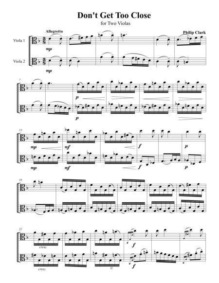 Dont Get Too Close Duet For Two Violas Sheet Music