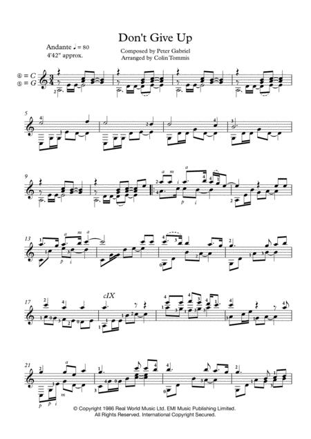 Free Sheet Music Dont Give Up By Peter Gabriel Arranged For Guitar By Colin Tommis