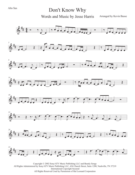 Dont Know Why Alto Sax Sheet Music