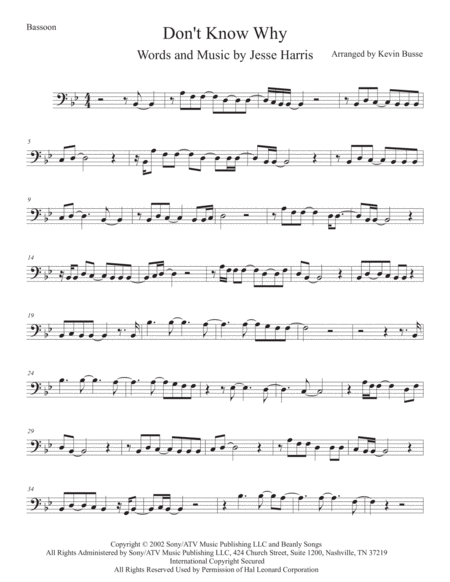 Free Sheet Music Dont Know Why Original Key Bassoon