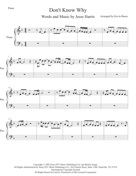 Free Sheet Music Dont Know Why Piano