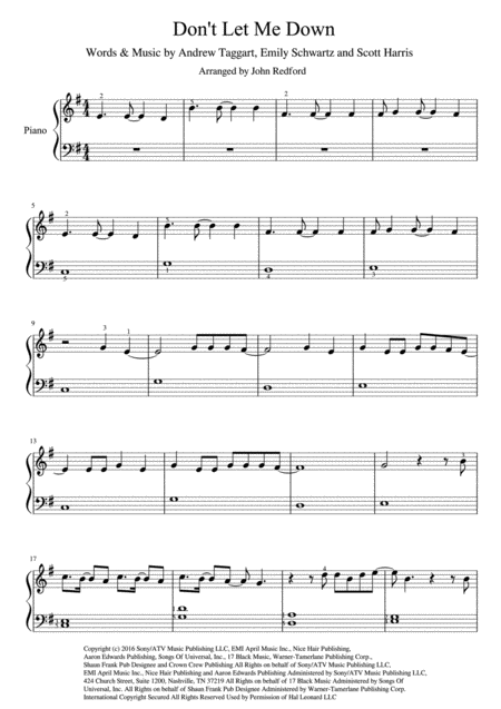 Free Sheet Music Dont Let Me Down Beginner Short Piano Solo