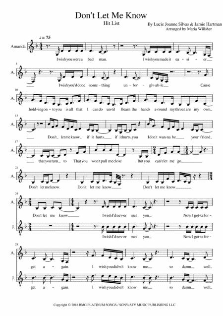 Dont Let Me Know Hit List Vocals Sheet Music