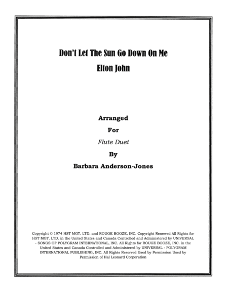 Dont Let The Sun Go Down On Me Flute Duet Sheet Music