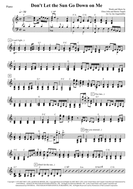 Dont Let The Sun Go Down On Me Piano Chords Accompaniment For Singer Sheet Music