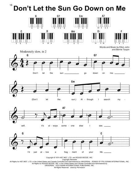 Free Sheet Music Dont Let The Sun Go Down On Me