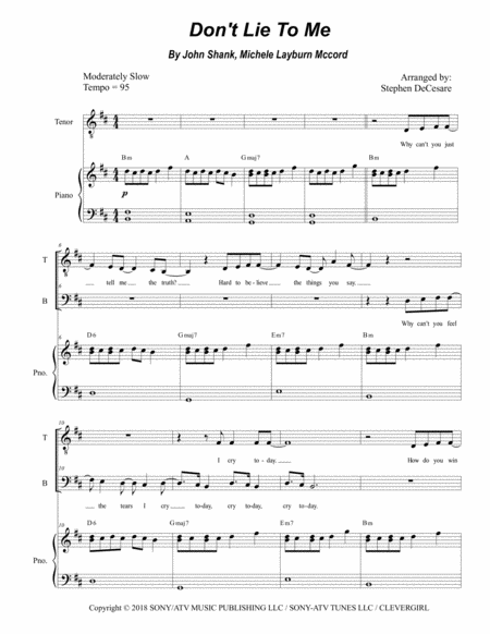 Free Sheet Music Dont Lie To Me Duet For Tenor And Bass Solo