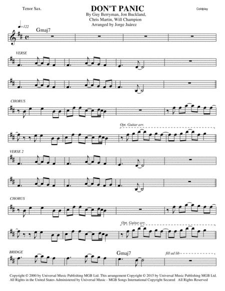 Dont Panic Tenor Sax Sheet Music