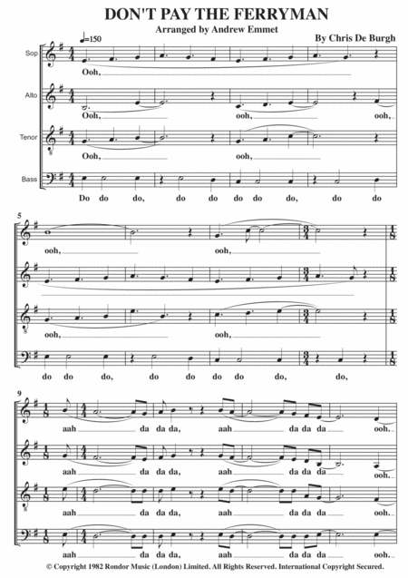 Dont Pay The Ferryman A Cappella Sheet Music