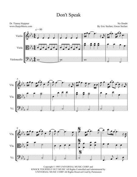 Dont Speak String Trio Vn Va C Sheet Music