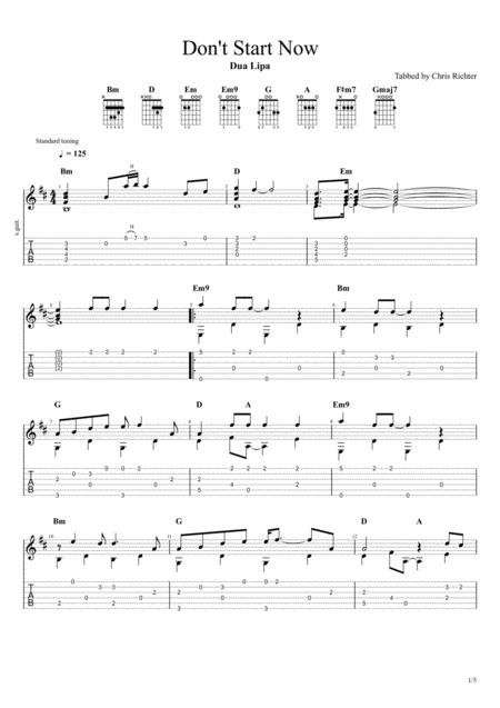 Dont Start Now By Dua Lipa Solo Fingerstyle Guitar Tab Sheet Music