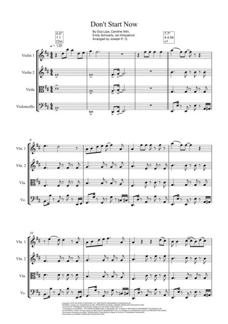 Free Sheet Music Dont Start Now Dua Lipa String Quartet Full Score And Parts