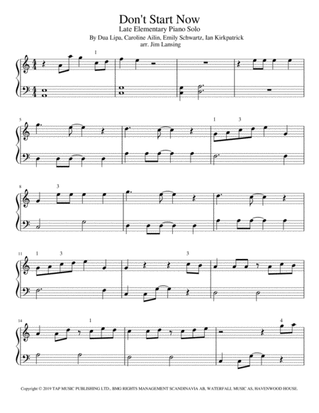 Free Sheet Music Dont Start Now Late Elementary Piano Solo