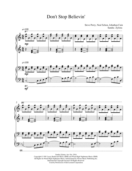 Dont Stop Believin 1 Piano 4 Hand Duet Sheet Music