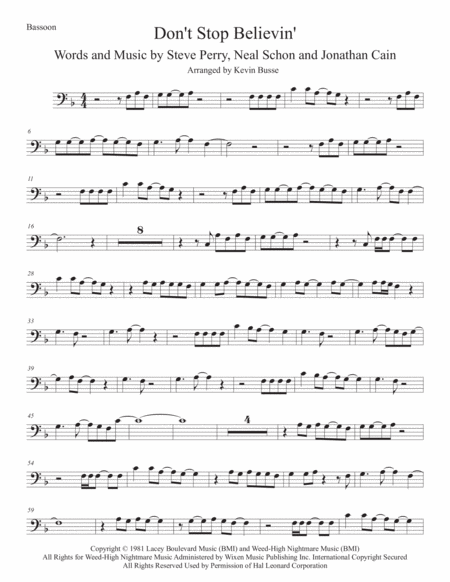 Dont Stop Believin Bassoon Sheet Music