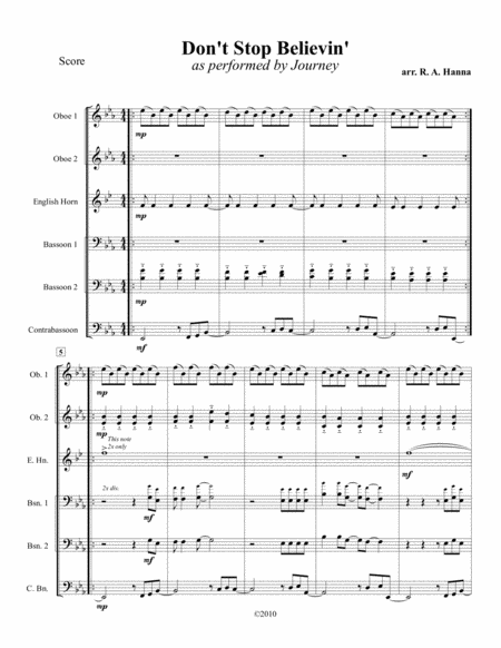 Free Sheet Music Dont Stop Believin Double Reed Ensemble