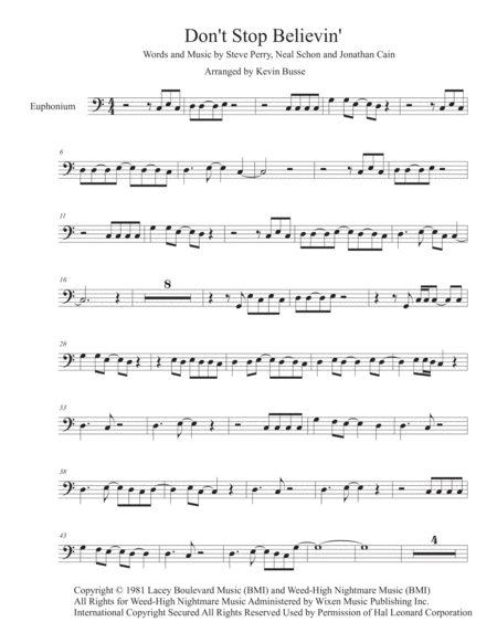 Dont Stop Believin Easy Key Of C Euphonium Sheet Music