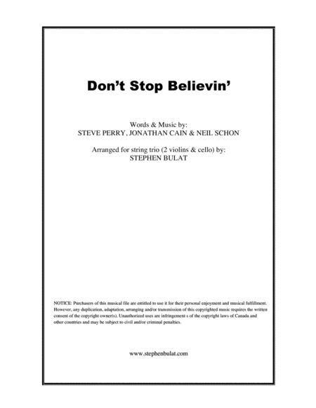 Dont Stop Believin Journey Arranged For String Trio Sheet Music