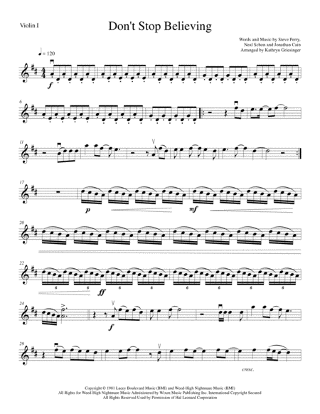 Dont Stop Believin Journey String Quartet Sheet Music