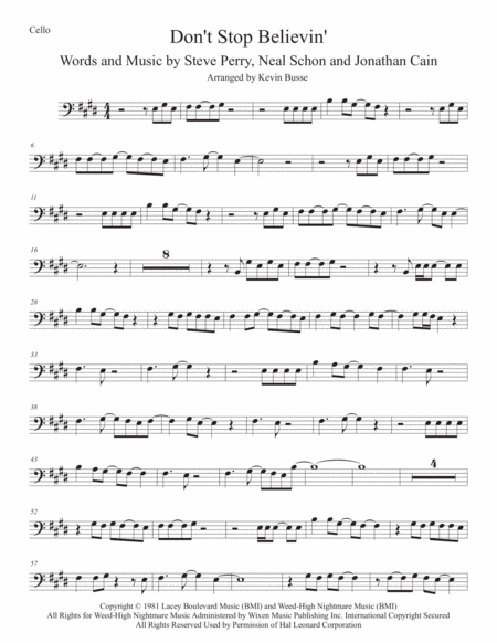 Dont Stop Believin Original Key Cello Sheet Music