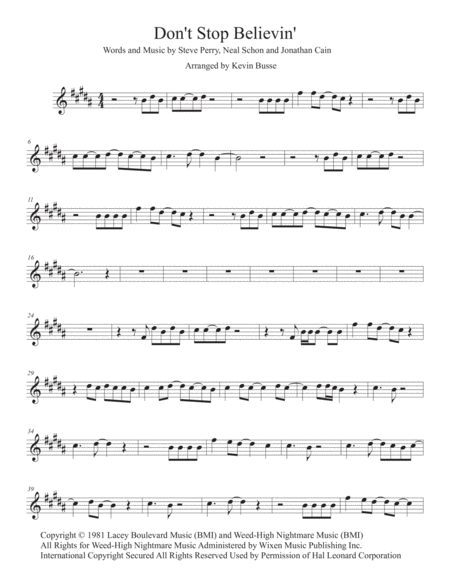 Dont Stop Believin Original Key English Horn Sheet Music