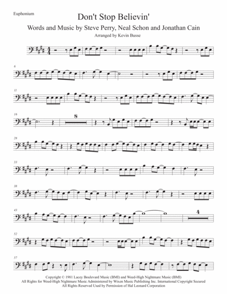 Dont Stop Believin Original Key Euphonium Sheet Music